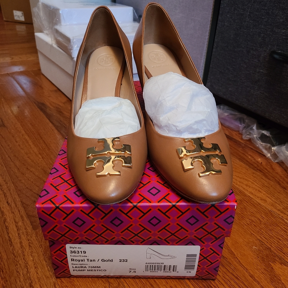 Tory Burch Laura 70 mm pump mestico Royal Tan/Gold